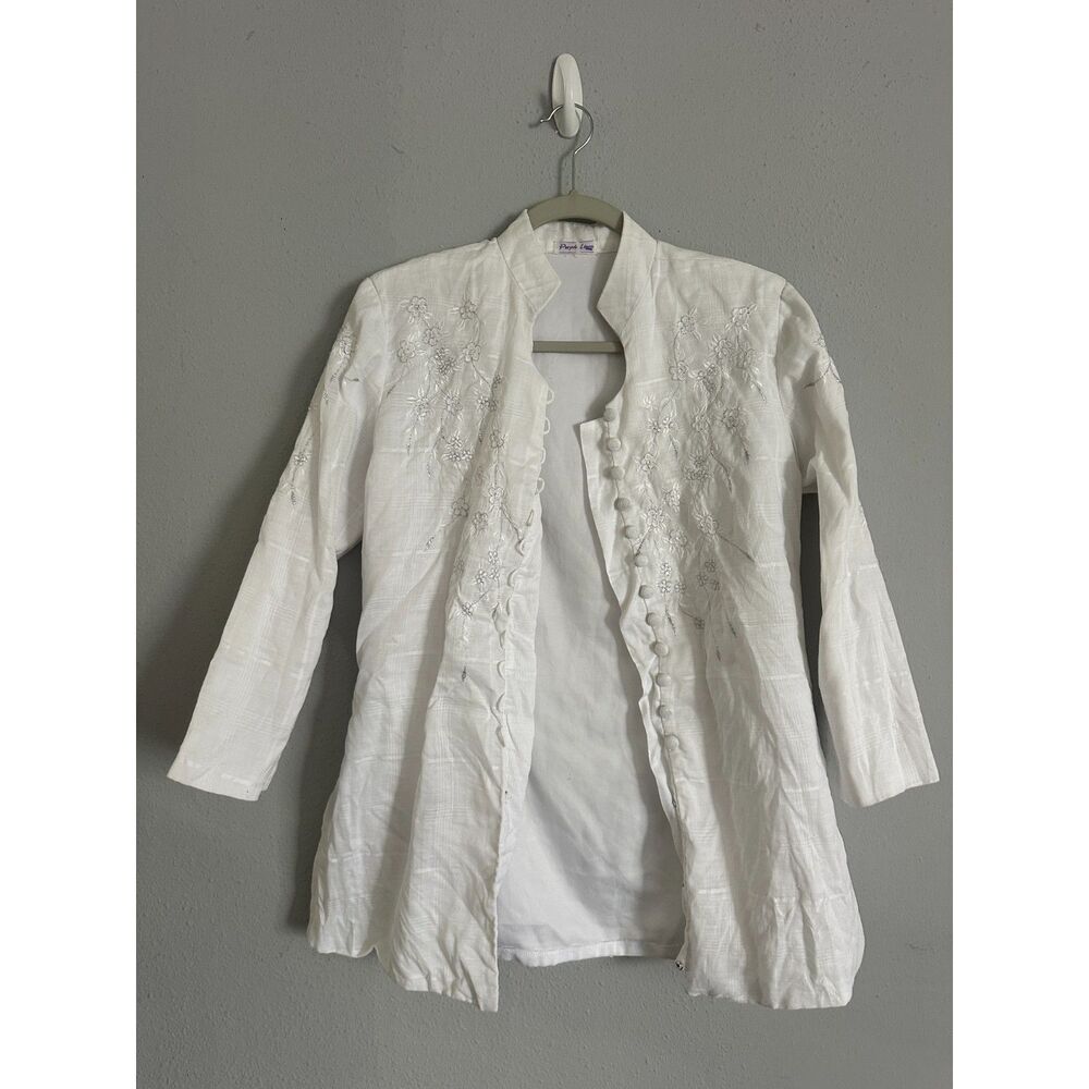 Purple Linen 100% Linen Embroidered Tunic Jacket Blouse White Size S Women’s - Picture 2 of 5